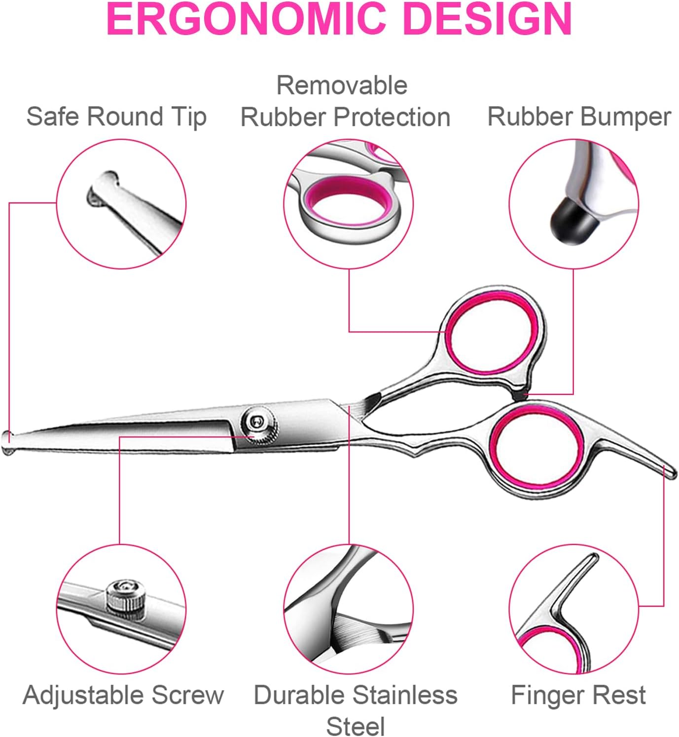 6 in1 Professional Dog Grooming Scissors Kit, Dog Shears for Grooming with Safety Round Tips, Titanium Coated Grooming Scissors for Dogs Cat Pet At Home - Image 6