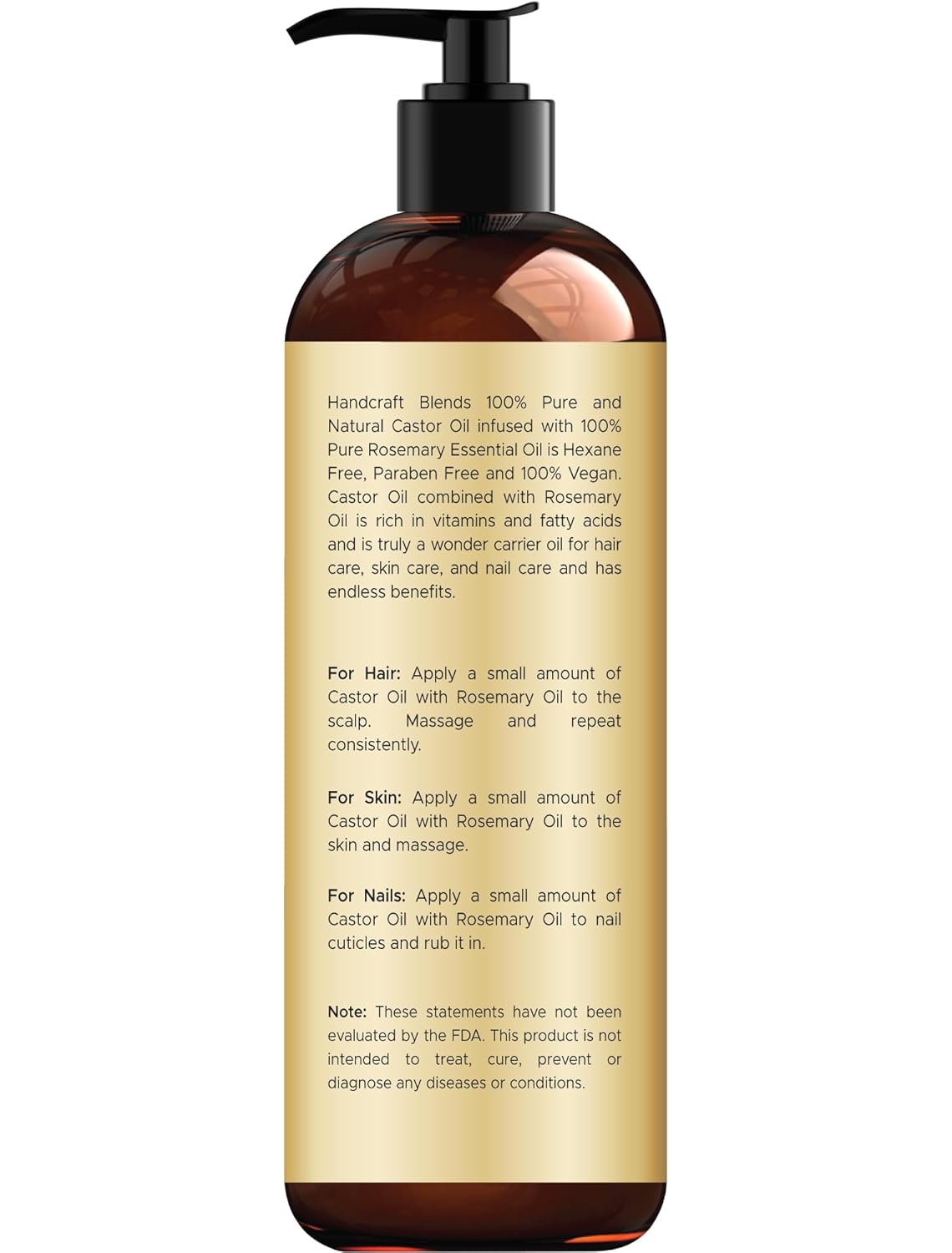 Handcraft Blends Castor Oil with Rosemary Oil 8 Fl Oz | 100% Pure and Natural | Premium Grade Carrier Oil | Hair, Eyelashes and Eyebrows | Hair and Body - Image 2