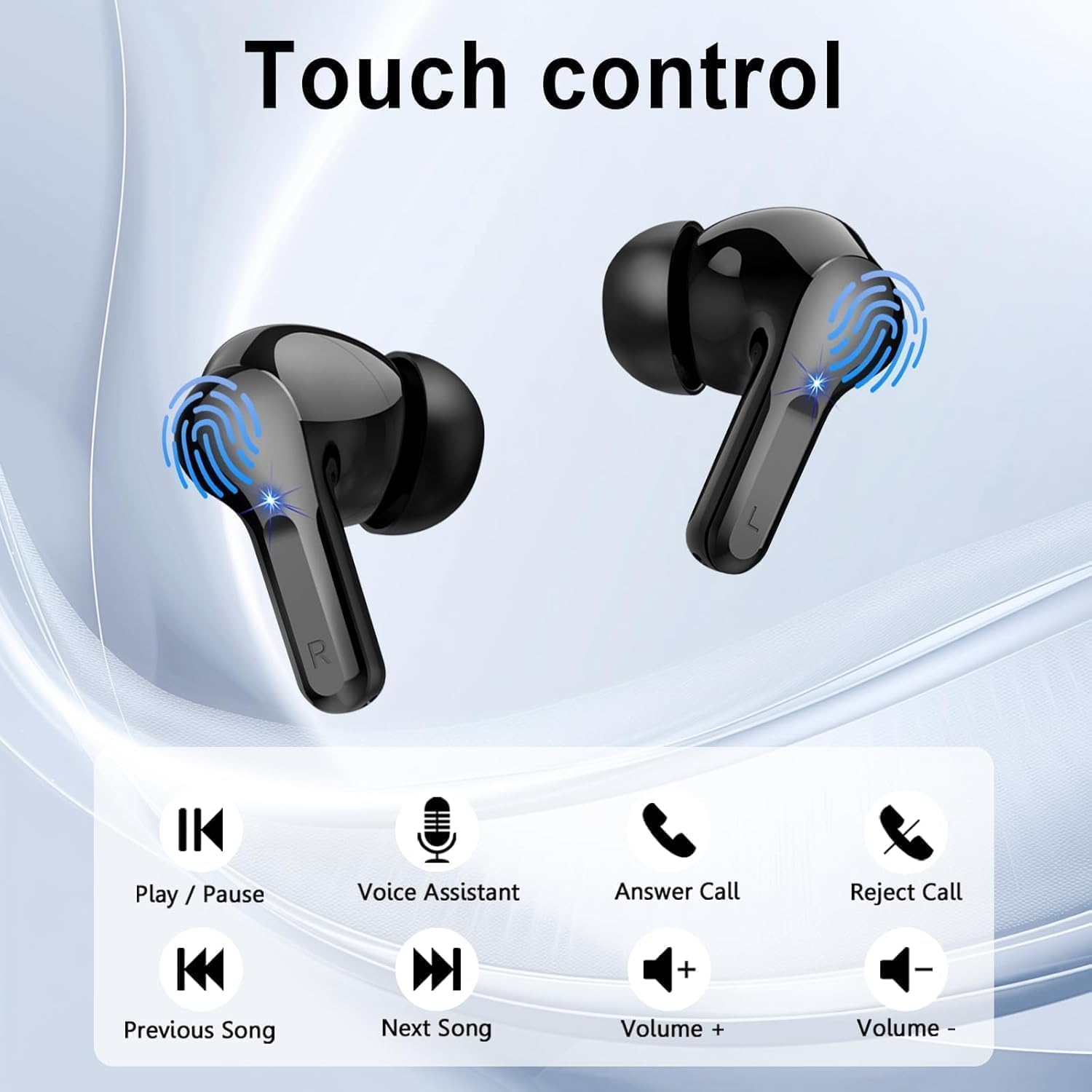 Wireless Earbuds, Bluetooth Headphones 5.4 HiFi Stereo, Ear Buds with 4 ENC Noise Cancelling Mics, 48H Bluetooth Earbuds with Dual LED Display, IP7 Waterproof in Ear Earphones for Android iOS, Black - Image 6