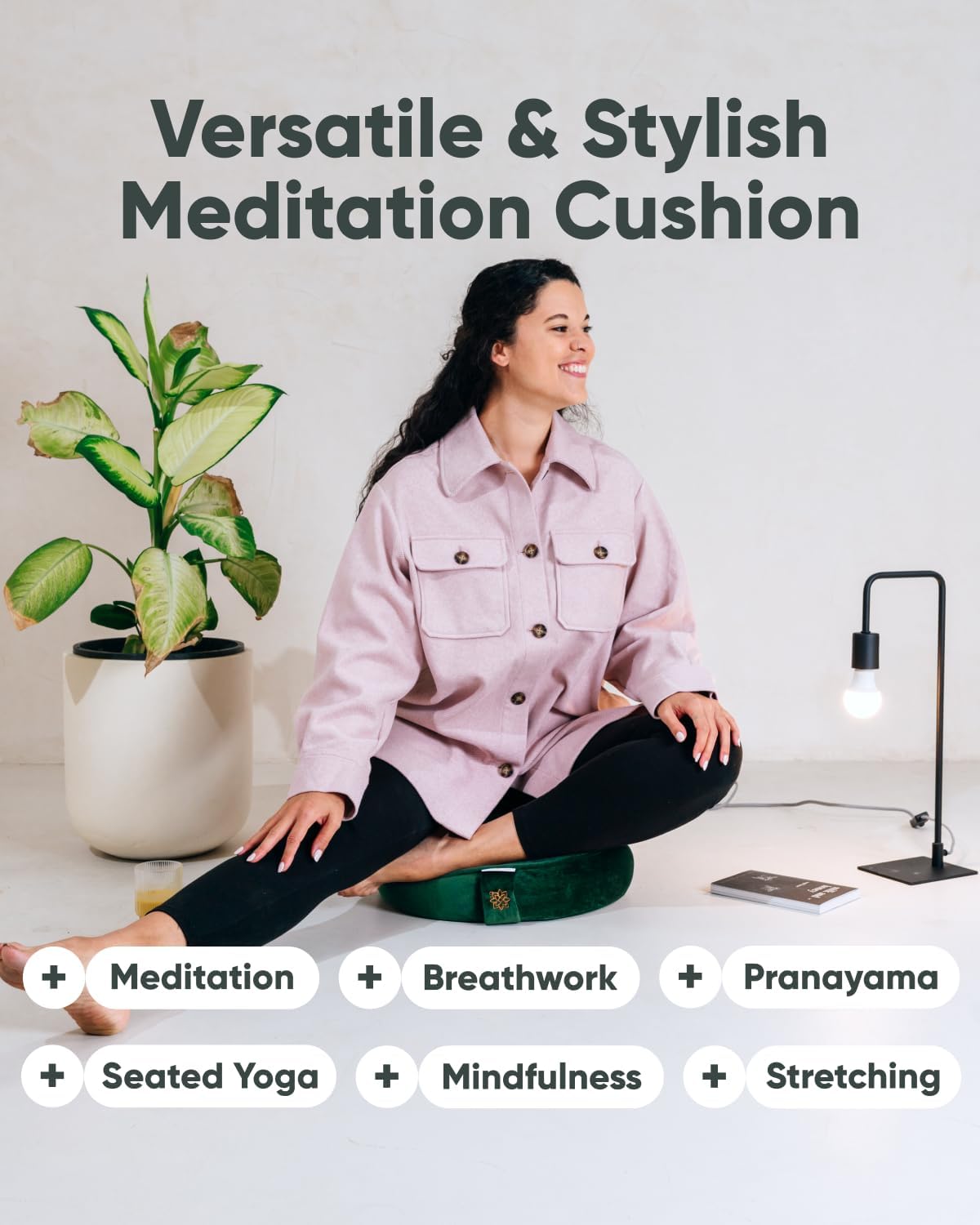 Mindful Modern Velvet Meditation Cushion | Luxe Zafu Yoga Floor Pillow Seat | Posture Support | Buckwheat Hull Filled | Large Round Cushion with Removable Washable Cover + Carry Handle - Image 5