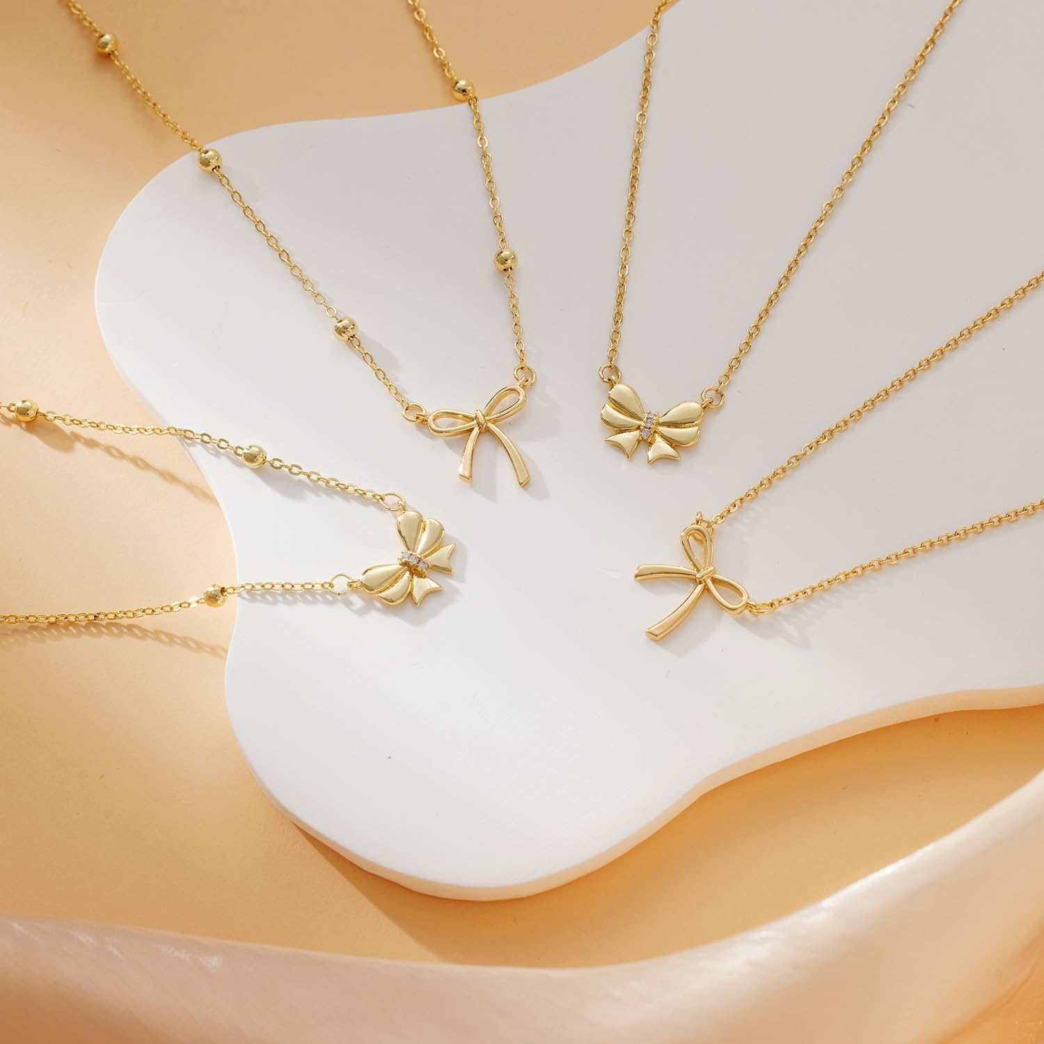 Easter Basket Stuffers - Dainty Bow Necklace for Women 14K Gold Plated Cute Choker Small Pendant Charm Necklaces Teen Gift Trendy Stuff Personalized Jewelry - Image 6