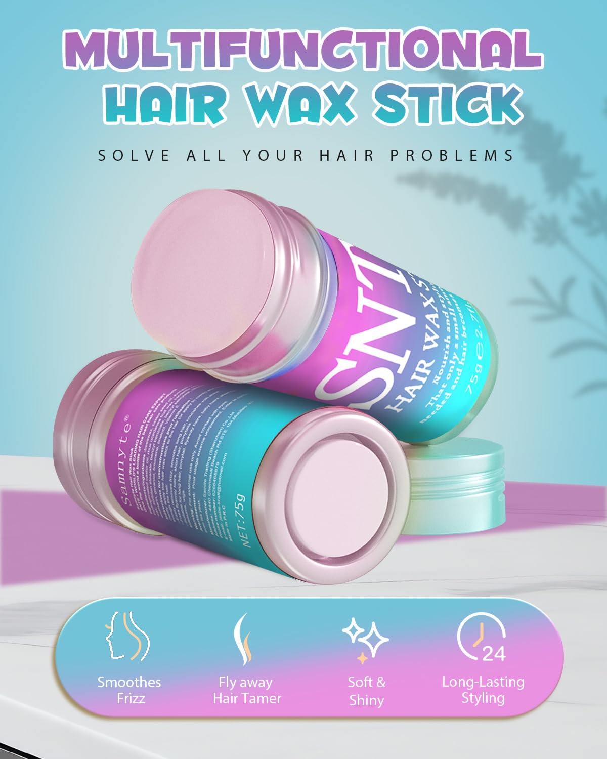 Samnyte Hair Wax Stick for Girls Women, Wax Stick for Hair, Tamer for Flyaway, Hair Accessories Slick Stick & Hair Bun Maker for kids to Ponytail, Bun, Braids, Gifts for Teen Girls, 2.7 Fl Oz - Image 2