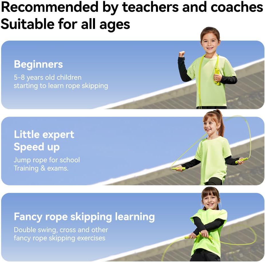 Kids Jump Rope for Children-Adjustable Speed Skipping Rope with Dual Bearings, Segmented Anti-Tangle Cord, Silicone Handles, Indoor Outdoor Fitness Toy for Boys & Girls - Image 9
