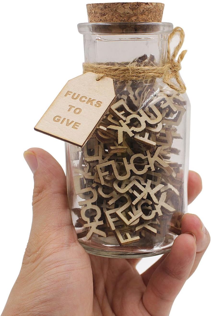 fuck jar(5oz) Gift Jar,Fucks to Give,Fuck Wooden Cutout Letter Piece Bad Mood Vent Spoof Birthday Day,Holiday, Thanksgiving Christmas Gifts to Friend,Gag Funny Gift
