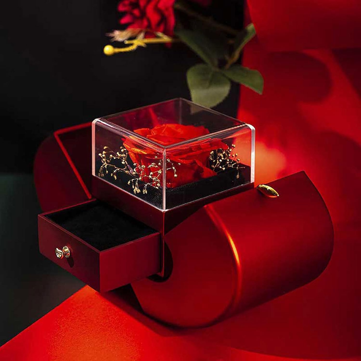 2025 Preserved Red Rose With Hollow Clavicle Necklace, Jewelry Boxes with Necklace, Present Box For Girlfriend,Wife,Mom - Image 3