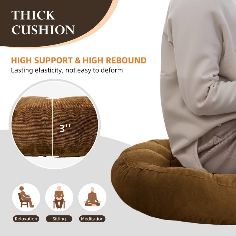 Meditation Floor Pillow Set of 2 Large Round Floor Cushions for Adults Tufted Corduroy Floor Seat Pillows Cushion for Living Room,Yellow 16.5" Lx16.5 Wx3 H - Image 3