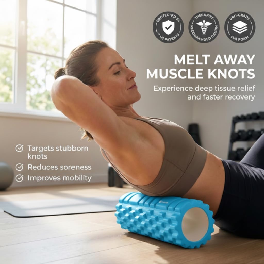 Strong Foam Roller - Deep Tissue Medium Density Muscle Massager with Myofascial Trigger Point Release, Back Massage Roller for Soreness and Mobility 13 x 5.5 Inch - Image 2