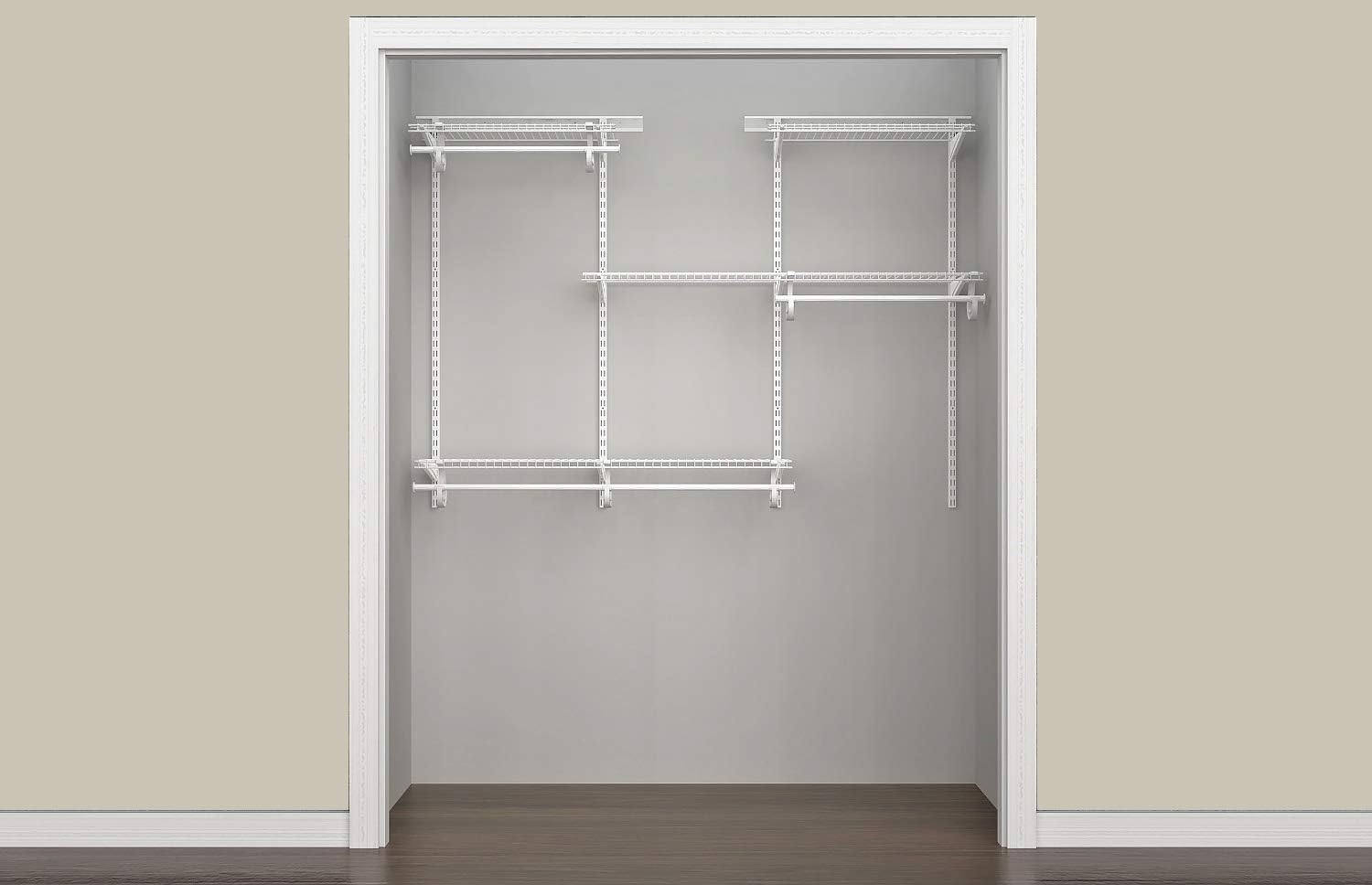 ClosetMaid ShelfTrack Wire Closet Organizer System, Adjustable from 4 to 6 Ft., With Shelves, Clothes Rods, Hardware, Durable Steel, White - Image 10