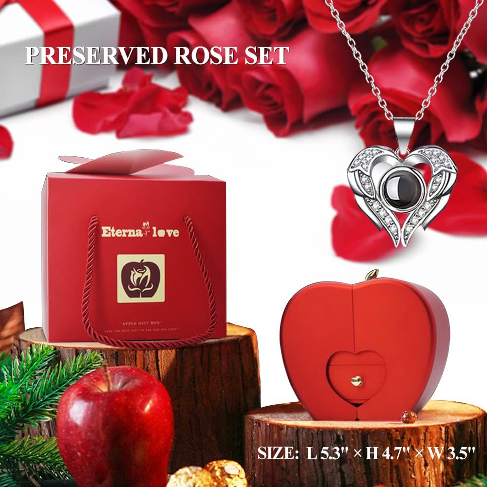 Preserved Real Rose with I love you Necklace 100 Languages, Gifts for Girlfriend, Women, Mom, Wife, Gifts Idea on Christmas, Valentine's Day, Mother's Day, Birthday, Anniversary, Thanksgiving - Image 2