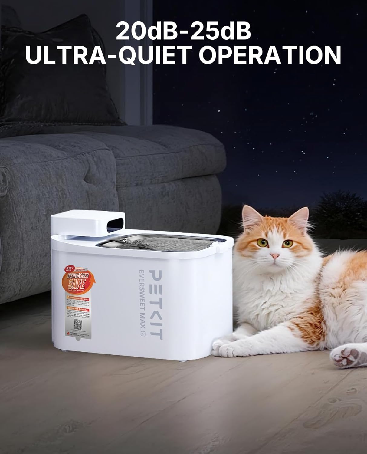PETKIT Dishwasher Safe Cat Water Fountain, Cordless Automatic Cats Drinking Fountain with Motion Sensor, 101 oz/3L Pet Fountain for Cats Dogs Inside, Smart App Control & Stainless Steel Tray - Image 9