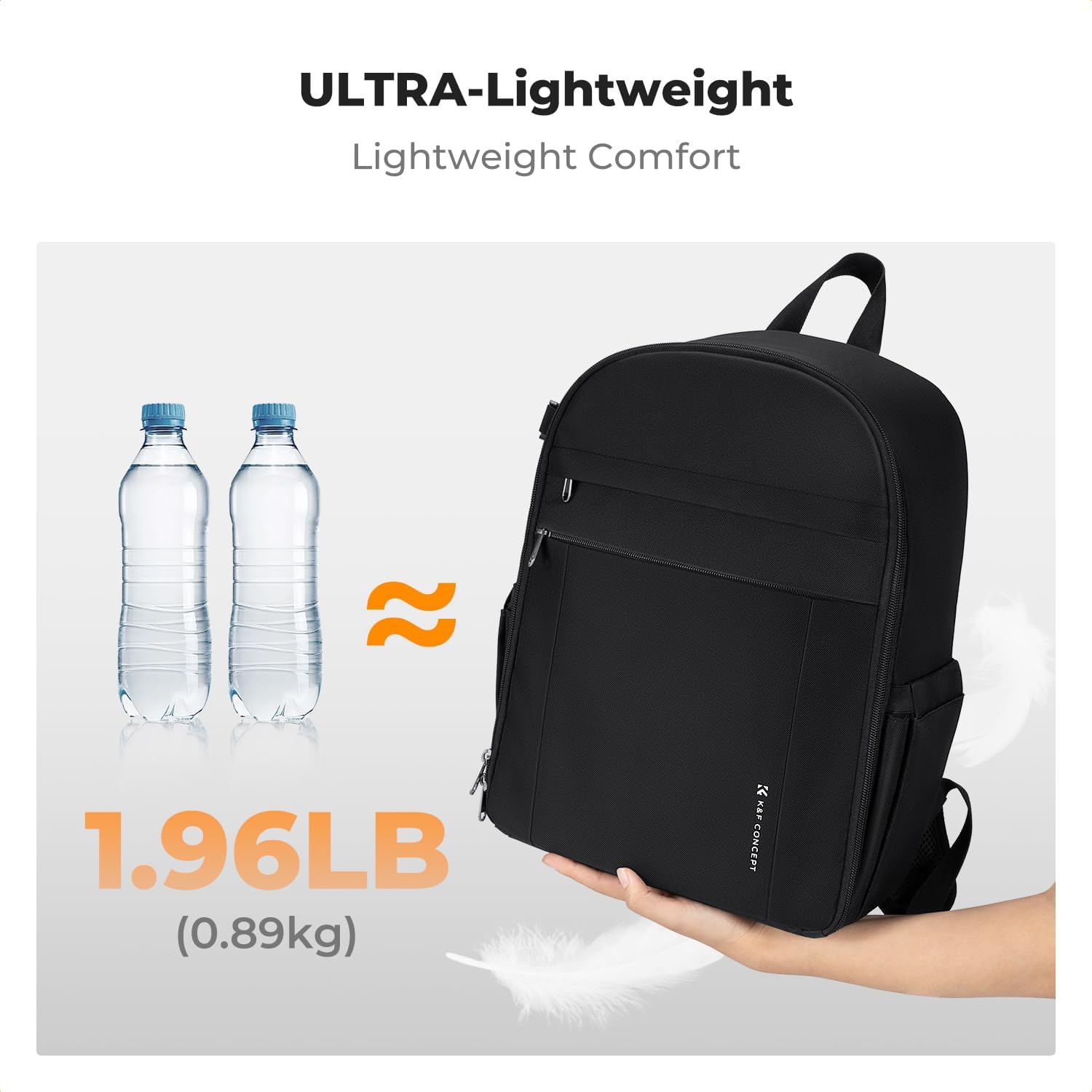 K&F CONCEPT Lightweight Camera Backpack Bag, Professional Photography Bag Compatible with Canon/Nikon/Sony Camera and Lens Accessories, Camera Case with Tripod Strap & Rain Cover - Image 2
