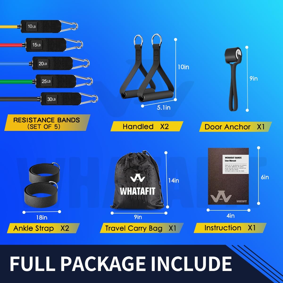 WHATAFIT Resistance Bands Set with Handles - Exercise Bands Home Gym Strength Training Equipment, Includes Door Anchor & Ankle Straps for Full Body Workout Bands, Physical Therapy - for Men and Women - Image 3