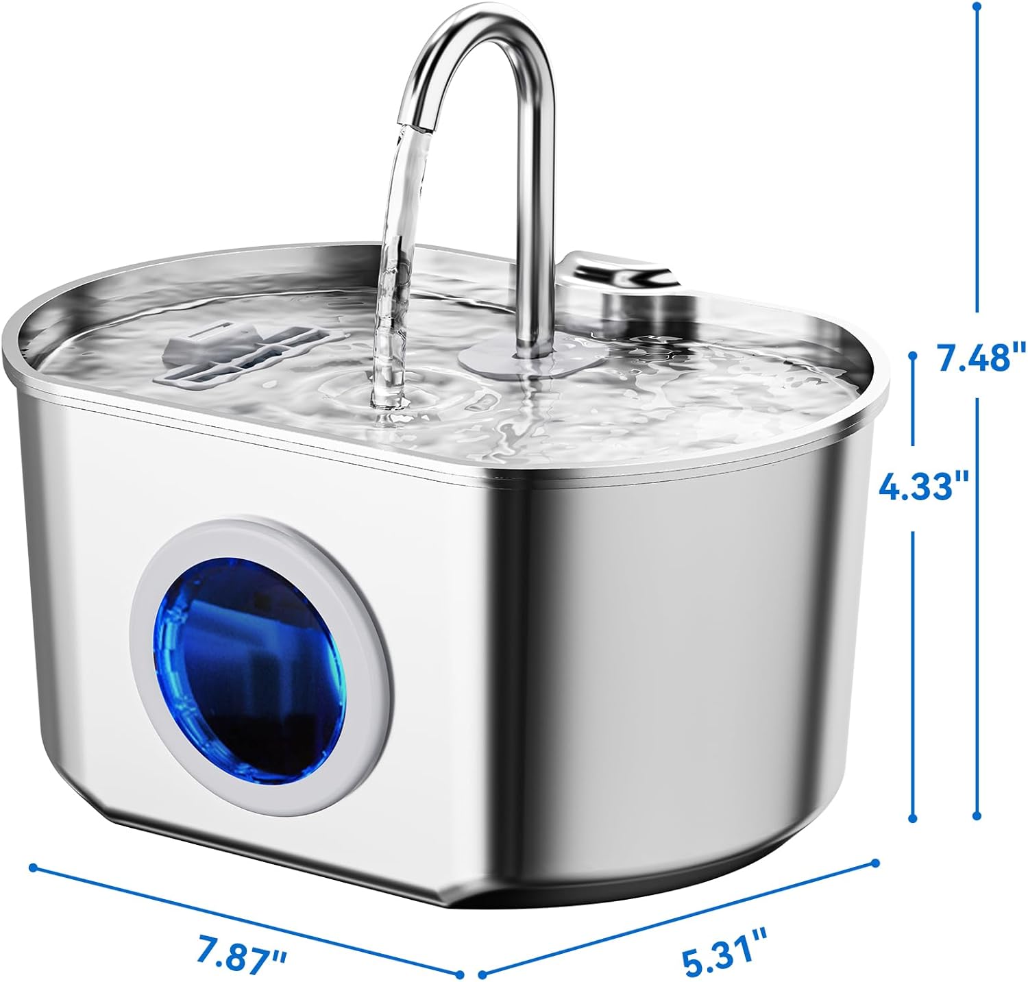 Cat Water Fountain Stainless Steel: 74oz/2.2L Cat Fountain for Drinking- Pet Water Fountain Inside - Automatic Dog Watering Dispenser Bowl - Pet Feeding & Watering Supplies - Water Level Window - Image 8
