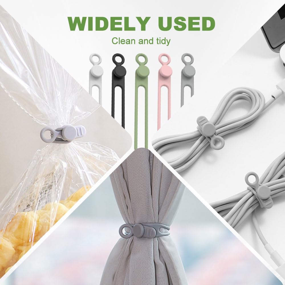 Data Cable Organizer, 2026 Upgrade Silicone Headphone Organizers, Silicone Cable Ties Reusable Cable Management Organizers Multipurpose Elastic Cord Organizer for Bundling and Fastening Cables (5Pcs) - Image 6