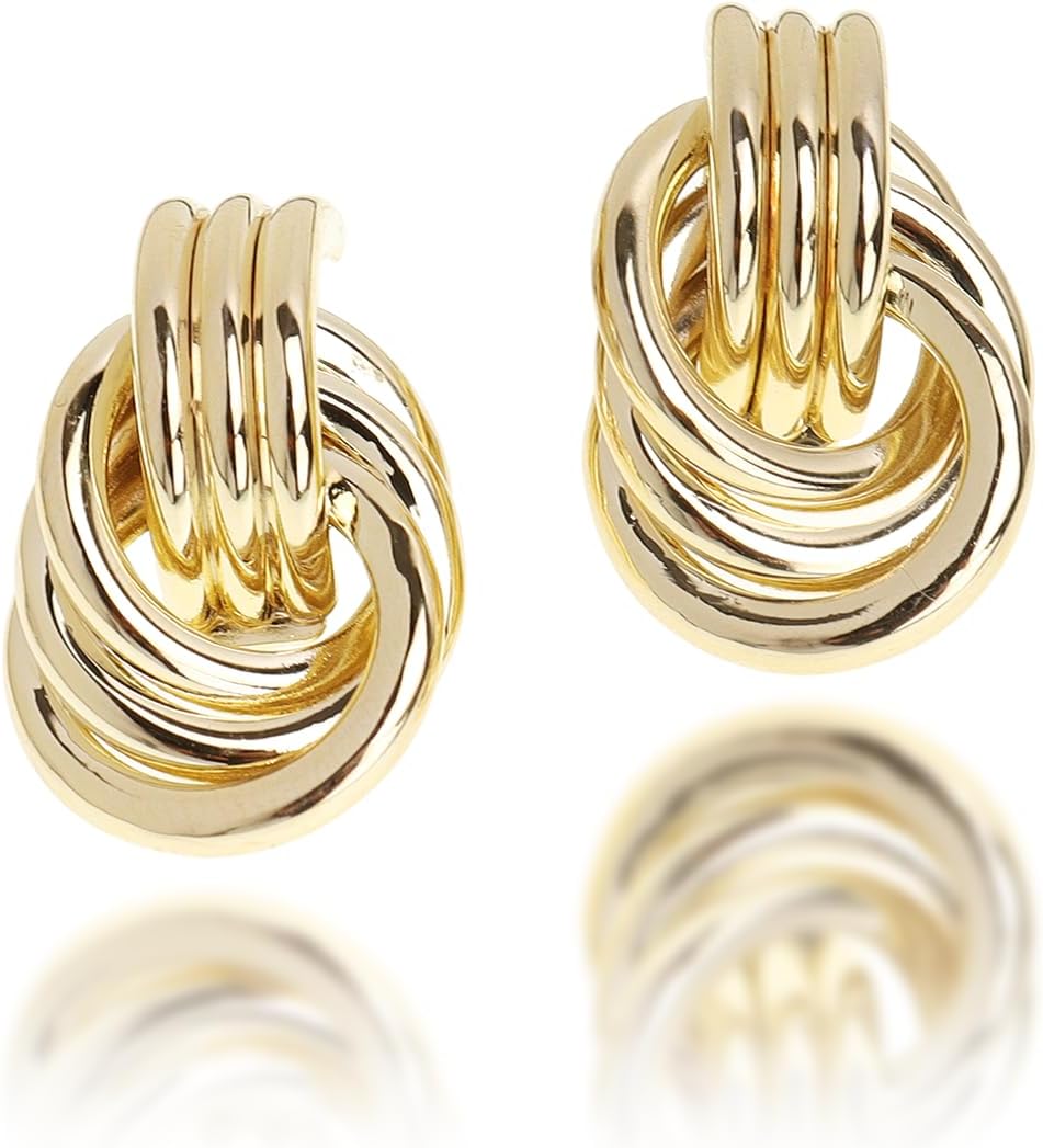 Jean Beau Chunky Gold Stud Earrings for Women Trendy Gold Plated Dangle Drop Wedding Prom Birthday Fashion Office Jewelry Gift