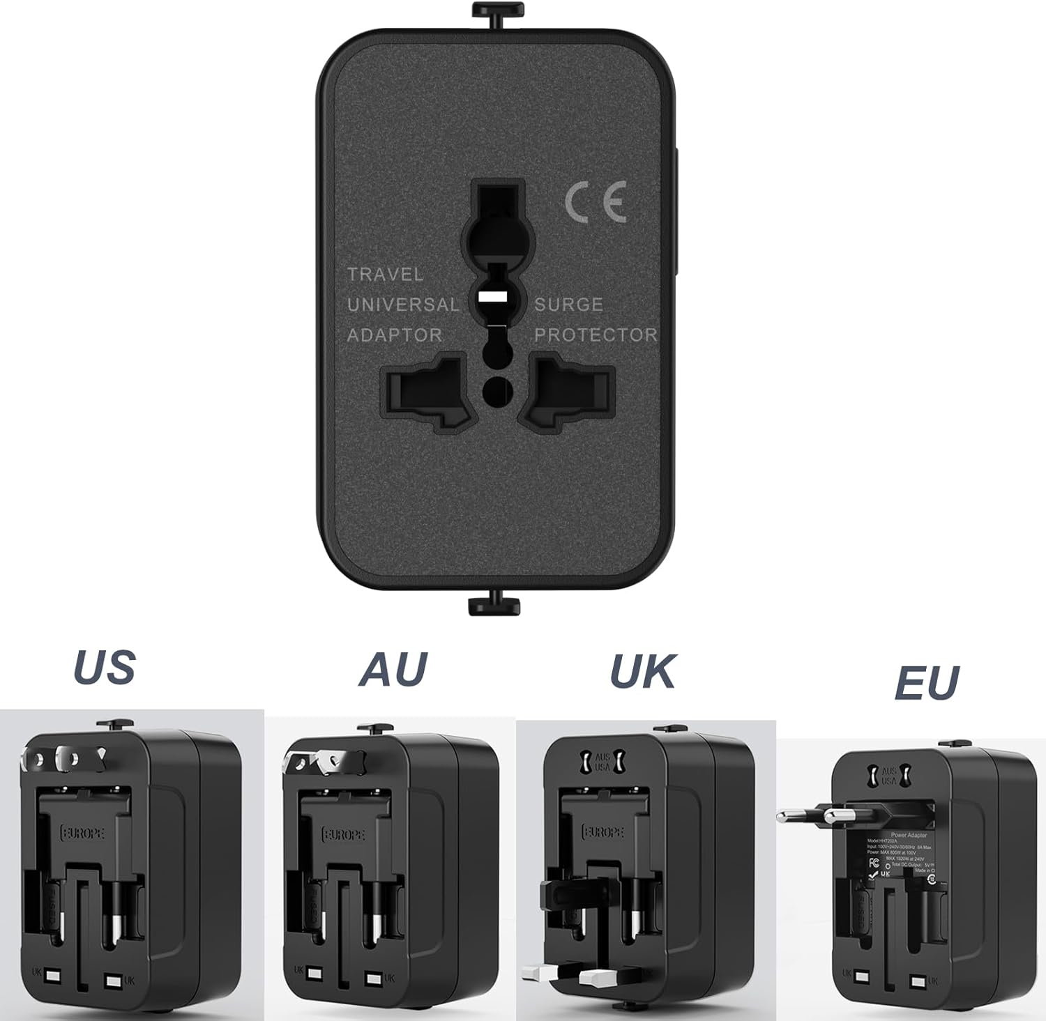 2025 Upgraded Universal Travel Adapter, Portable All in One International Power Adapter, European Travel Plug Adapter, for AC Power Plug USB-A Type-C Charging Ports with Double Fuse - Image 2