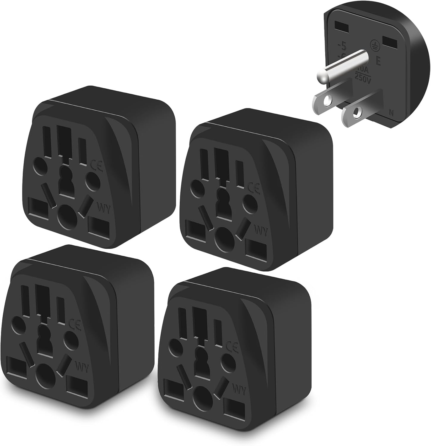 4 Pack UK to US Plug Travel Adapter, Universal to American Plug Adapter, European to US Plug Adapter, Adapter EU,AU,Italy,Brazil to US Travel Plug 3 Prong Adapter Black