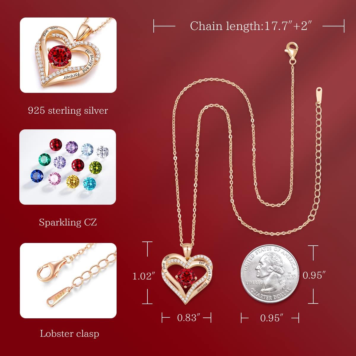 CDE Valentine's Day Gift Forever Love Heart Necklaces for Women, Wedding Anniversary, Birthday Mothers Christmas Day Gifts for Mom, Mother, Wife, S925 Silver Jewelry with Birthstone Pendant - Image 5