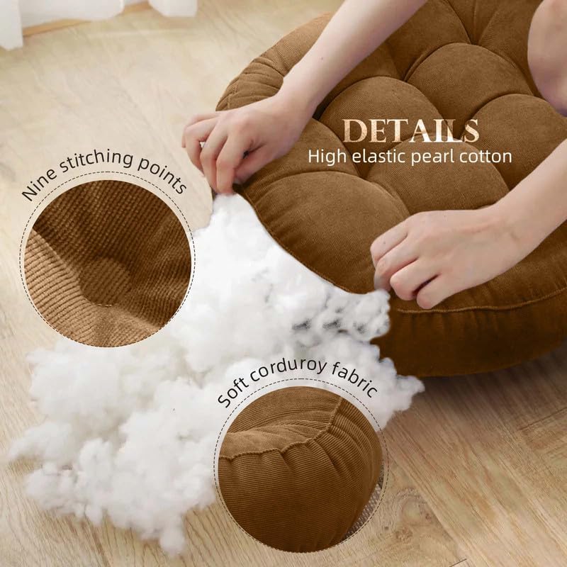 Meditation Floor Pillow Set of 2 Large Round Floor Cushions for Adults Tufted Corduroy Floor Seat Pillows Cushion for Living Room,Yellow 16.5" Lx16.5 Wx3 H - Image 4
