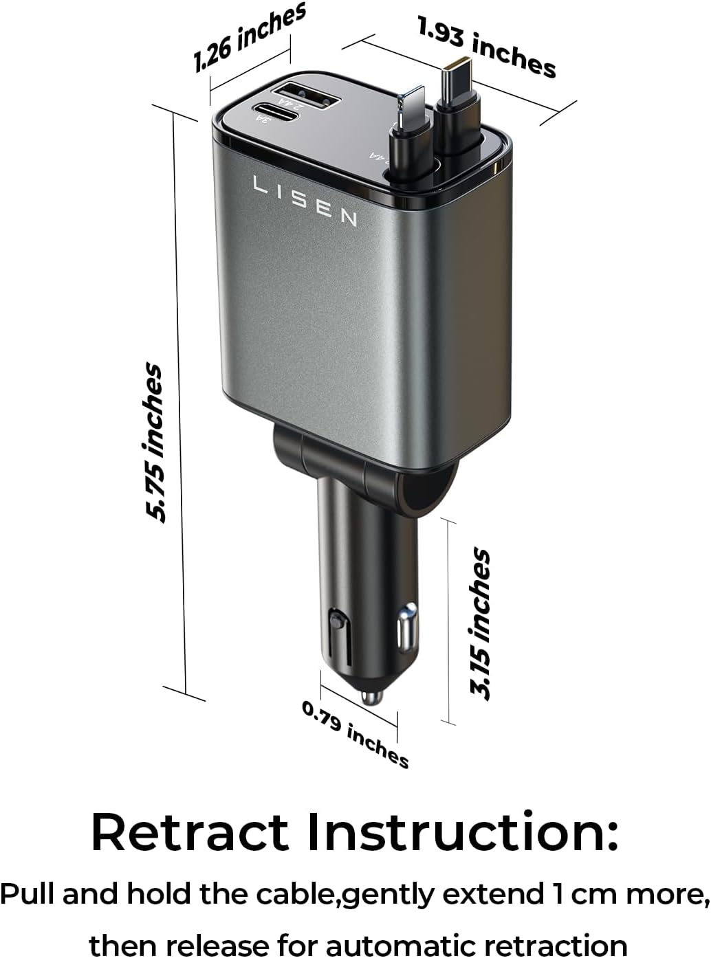 LISEN Retractable Car Charger, Gifts for Men Women, Cars Adapter USB C Fast Charger, Car Accessories for Women Truck Organization storage Travel Essentials for iPhone 17 16 15 14 13 12 11, Samsung S26 - Image 8