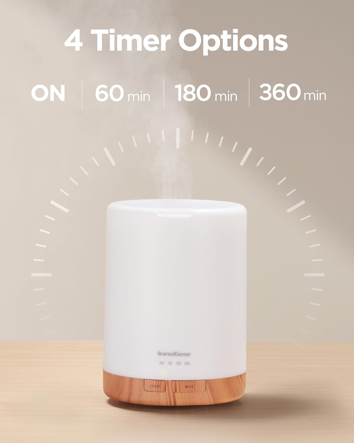 InnoGear Aromatherapy Diffuser & 8 Essential Oils Set, 300ml Premium 5-in-1 Ultrasonic Essential Oil Diffusers Scent Humidifier Aroma Diffuser Vaporizer Auto-Off Timer for Room Office Home, Yellow - Image 3