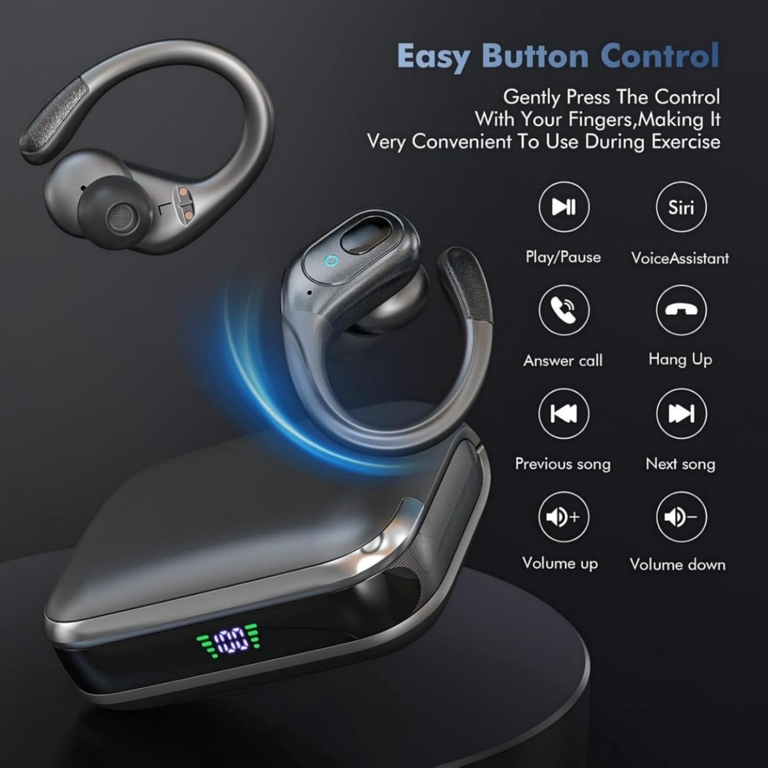 Wireless Earbuds with 75Hrs Playtime, Bluetooth 5.3 Sports Headphones, IP7 Waterproof Ear Hooks, LED Power Display - Image 3