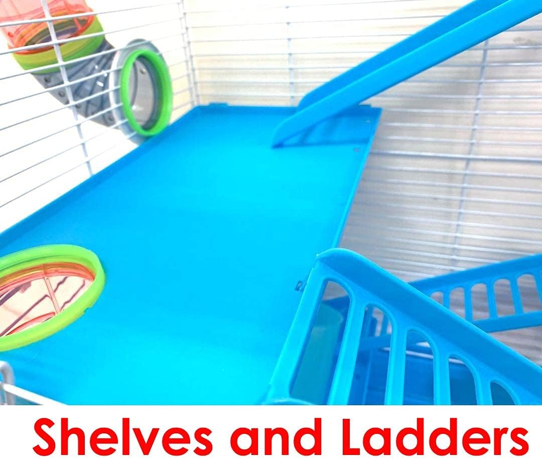 2 Levels Habitat Hamster Home Rodent Gerbil Mouse Mice Rat Wire Cage with Complete Set of Accessories (18" L x 12" W x 15" H, Blue) - Image 2