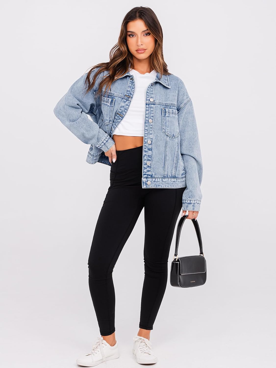 Glamaker Womens Oversized Jean Jacket Casual Long Sleeve Button Down Denim Jacket Fall Coat - Image 6