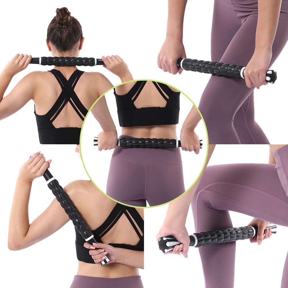Muscle Roller Massage Roller Stick- Deep Tissue Fascia Blaster for Myofascial Pain Relief, Lymphatic Drainage & Body Sculpting, Handheld Physical Therapy & Recovery Tool (White black-18 inch) - Image 7