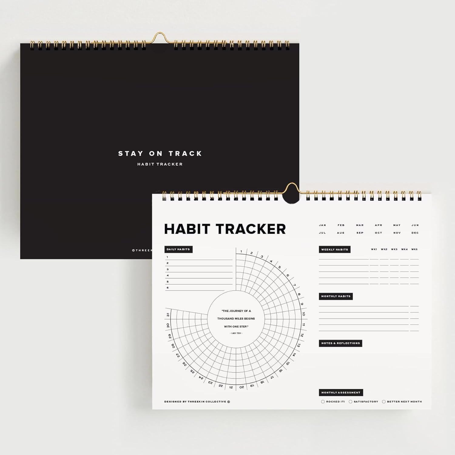 Stay on Track Habit Tracker Wall Calendar – Daily, Weekly & Monthly Habit Journal for Goal Setting & Productivity – Undated Spiral Planner by ThreeKin Collective