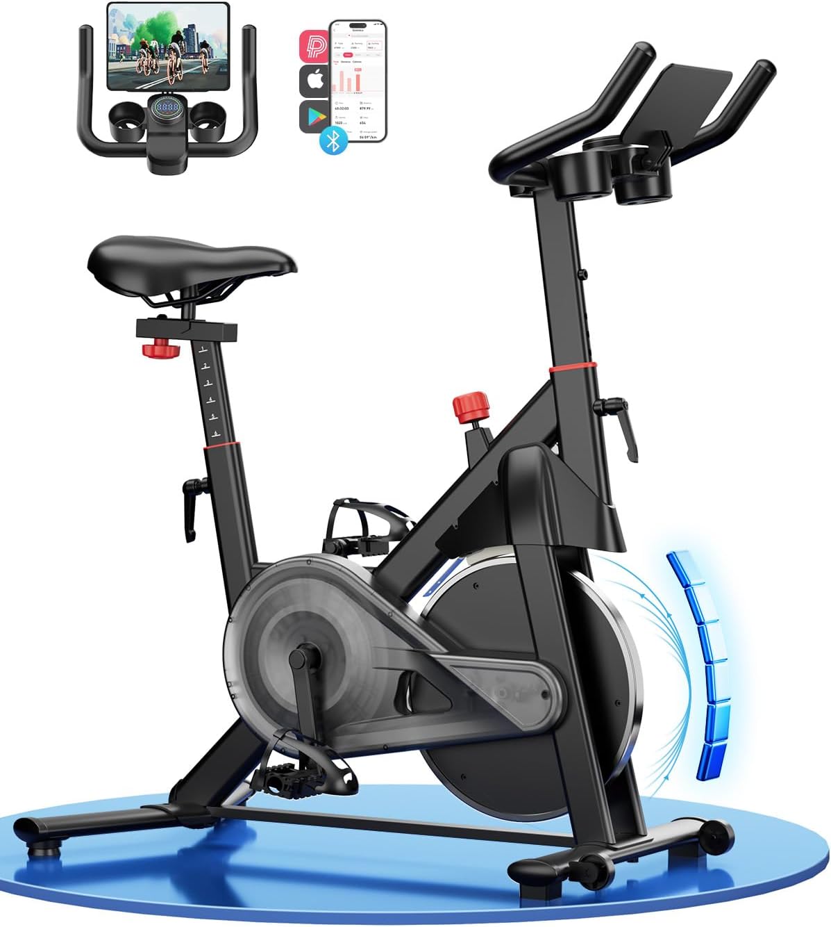 Superun Exercise Bike, Stationary Bikes for Home with Brake Pad, Low Noise Spin Bike with 300LBS Weight Capacity, Indoor Cycling for Home Gym with Pad Mount LCD Monitor and Cup Holder