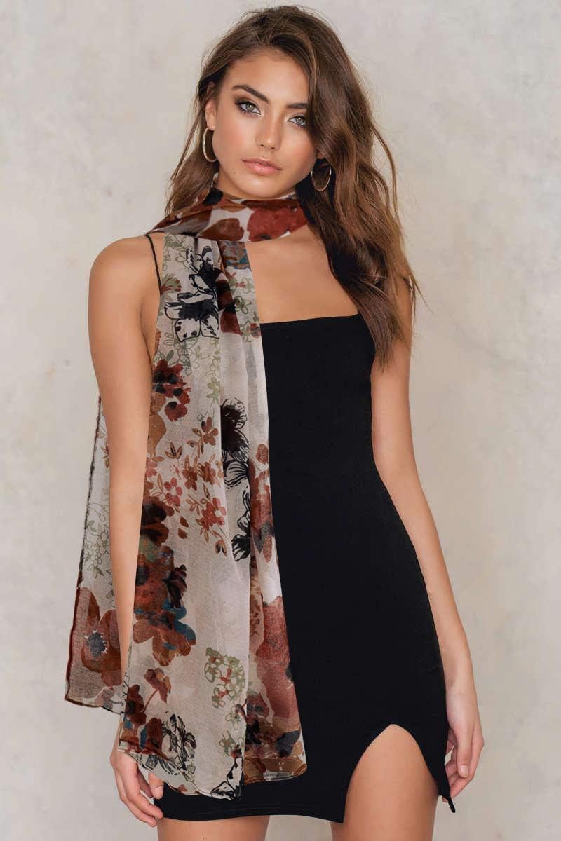 GERINLY Lightweight Scarves Fashion Flowers Print Women Cotton Wrap Scarf Head Shawl Winter Gift - Image 3