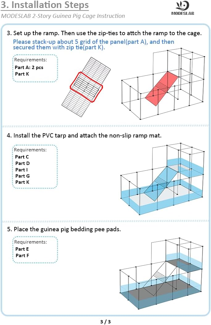 Guinea Pig Cages with Tarp and Bedding Pee Pad Liner, 2-Story Large Guinea Pig Playpen C&C Loft Cage for 2 Rabbit Bunny Chinchilla Small Animal Habitat for Indoor - Image 9