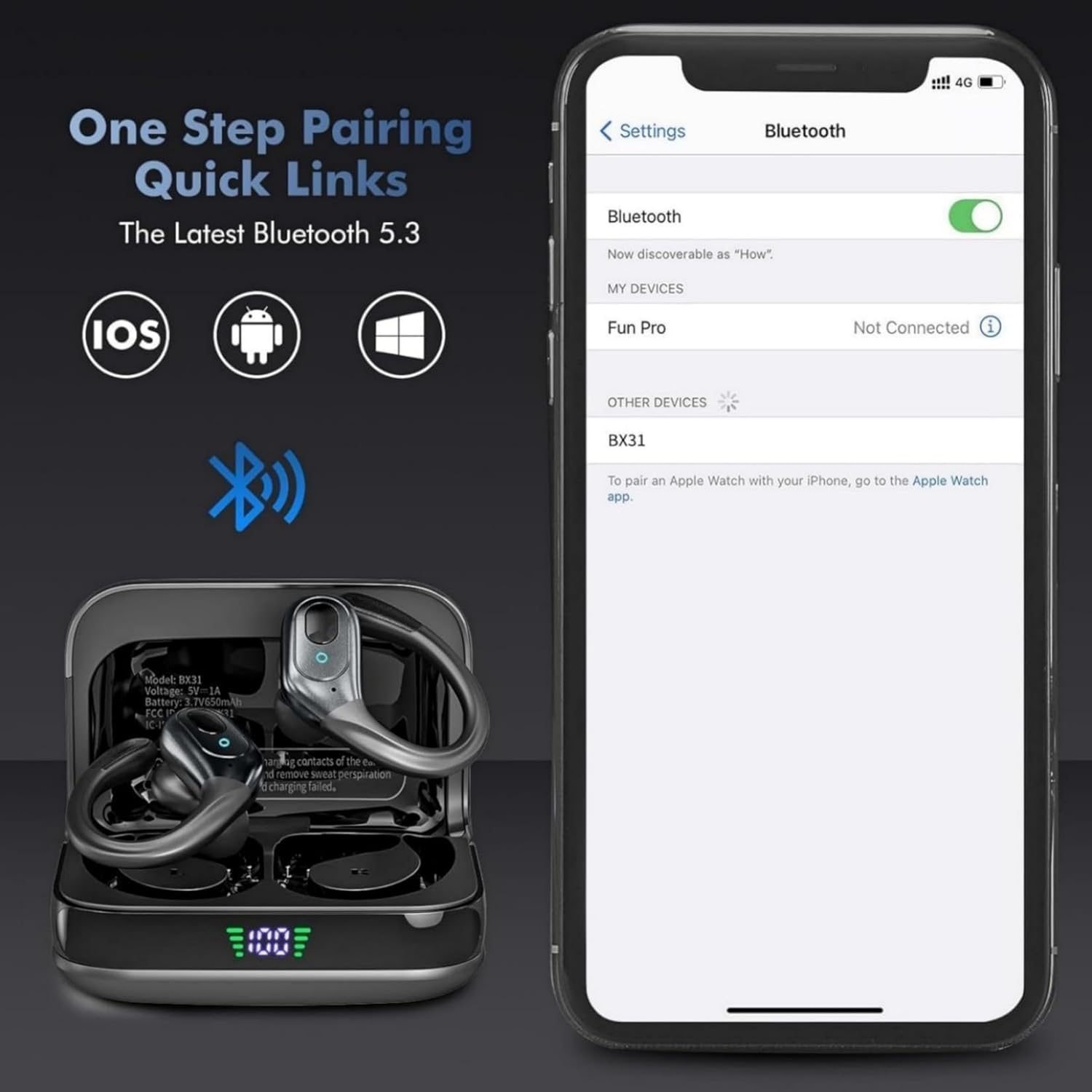 Wireless Earbuds with 75Hrs Playtime, Bluetooth 5.3 Sports Headphones, IP7 Waterproof Ear Hooks, LED Power Display - Image 4