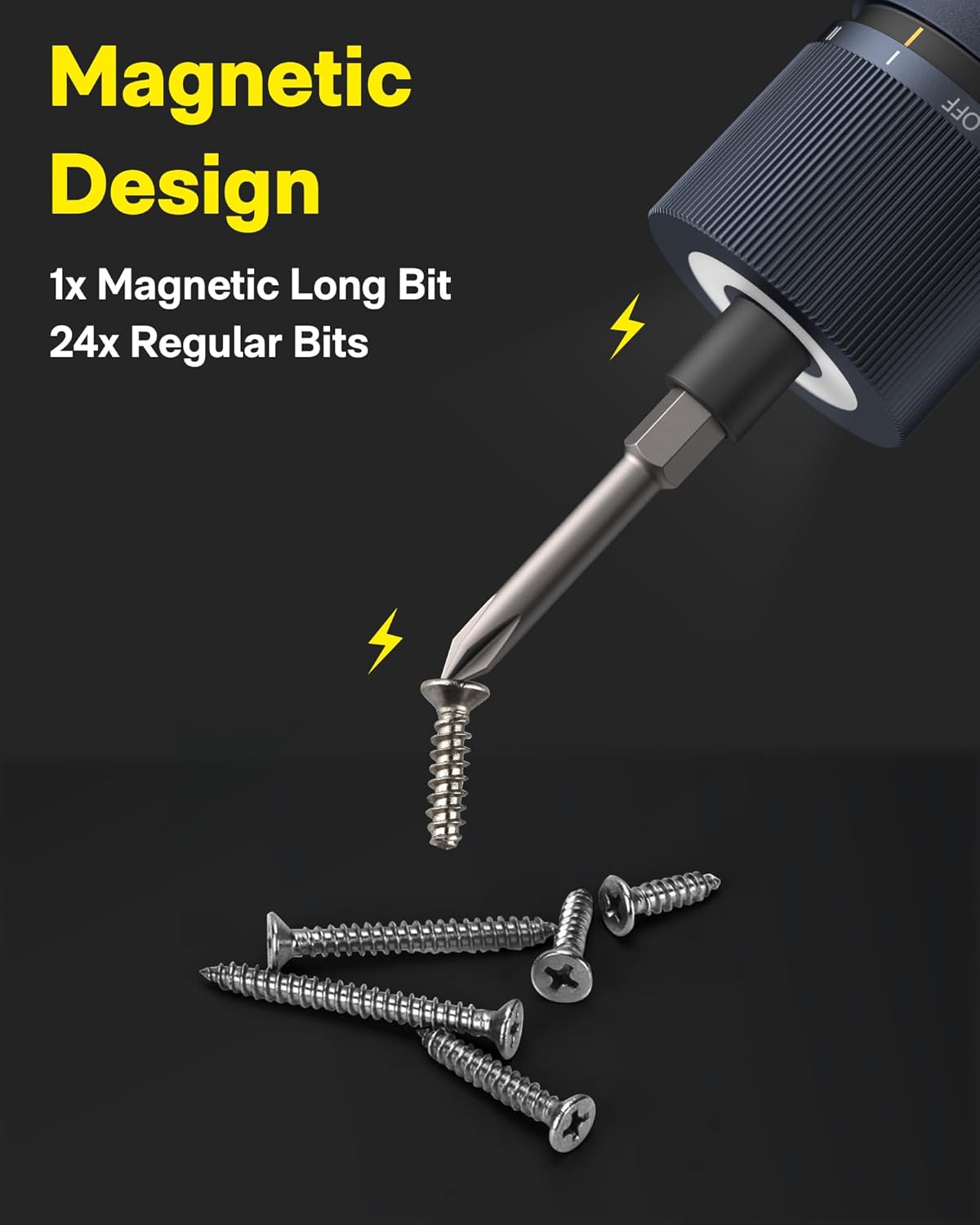 HOTO Electric Screwdriver Kit, Upgraded 1/4'' Hex 25 Bits, Magnetic Lid, Rechargeable Cordless Screwdriver, 1500mAh Battery, LED Light, Ideal for Furniture Assembly, Home Repair & Garage Projects - Image 6