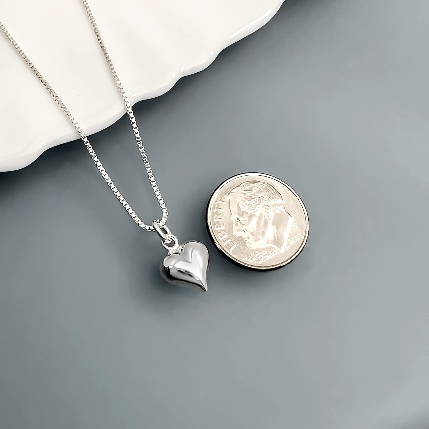 Tiny Delicate and Dainty Sterling Silver Heart Necklace, Girlfriend Gift, Gift for Mom, Daughter Birthday Gift, Best Friend Gift, 18 inches - Image 4