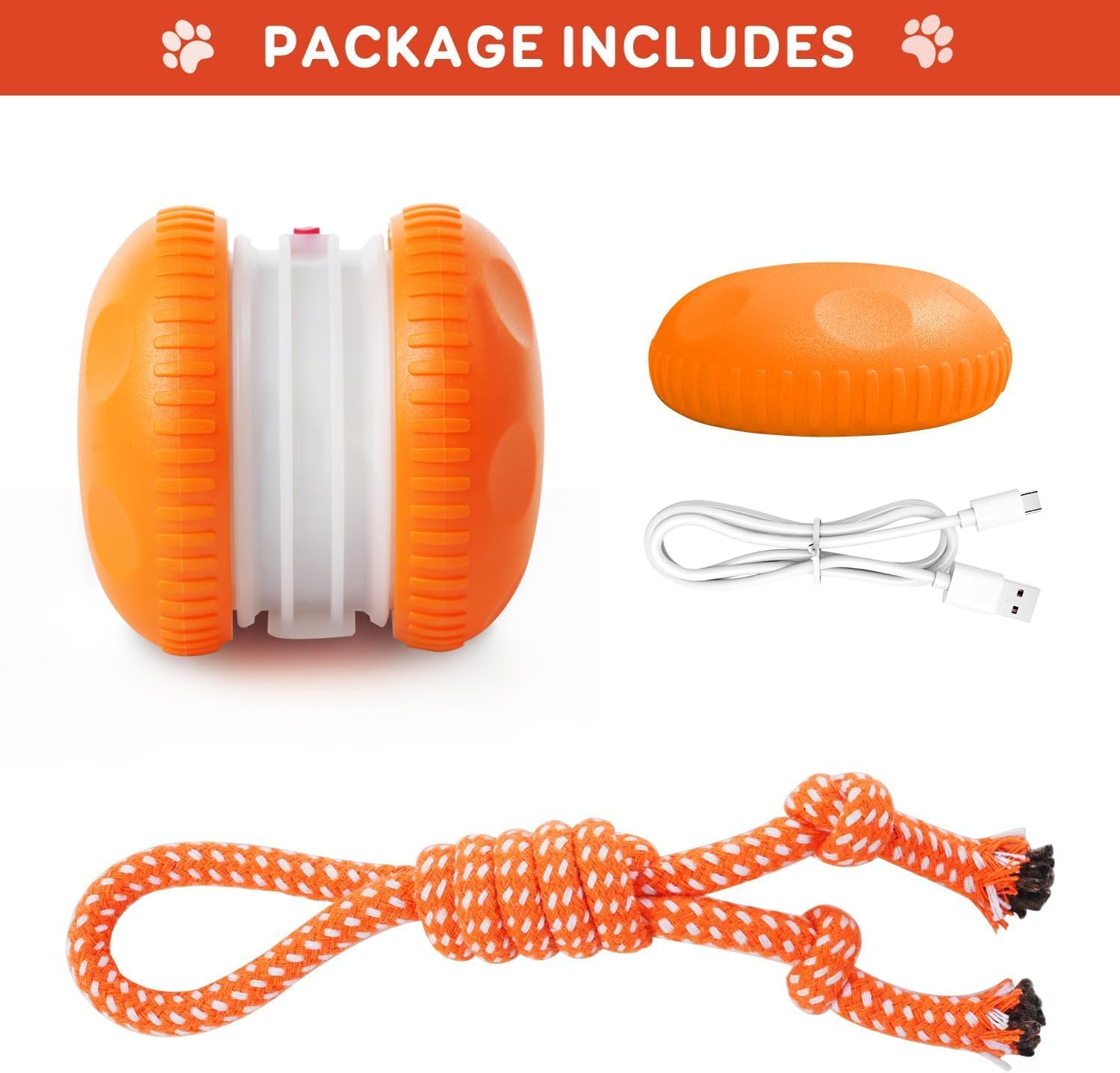 Interactive Dog Toys, Random Path Electric Automatic Moving and Rolling Dogs Toy with Rope for Small Medium Large Dogs, Motion-Activated Dog Stimulation Toy for Boredom Relief (Orange) - Image 7