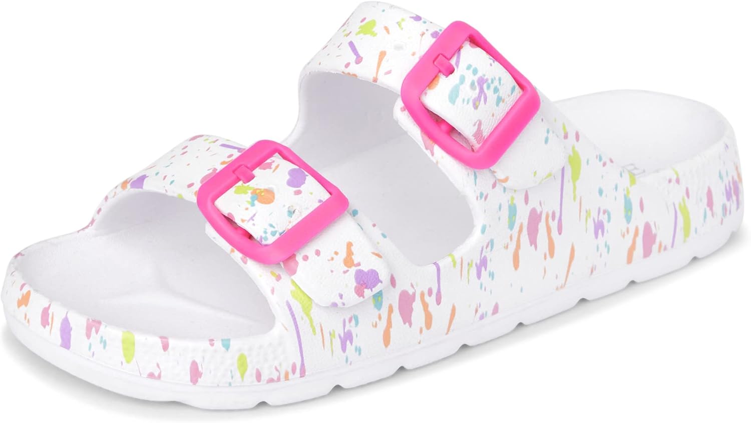 The Children's Place Girls Double Buckle Slip On Slide Sandals, White Paint Splatter - Image 2