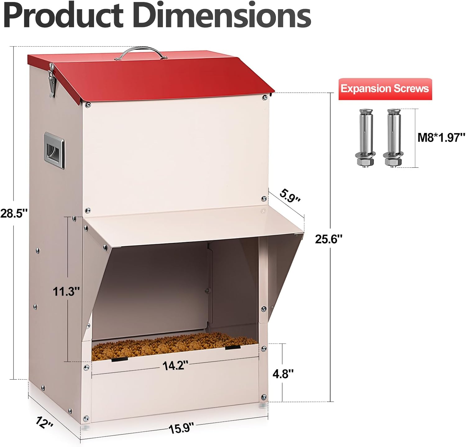 Outdoor Gravity Dog Feeder, 50 lb Large Capacity Automatic Dog Food Dispenser, Heavy Steel Weather-Resistant Pet Feeder with Clear Viewing Door, Wall or Ground Mount for Large Dogs - Image 2
