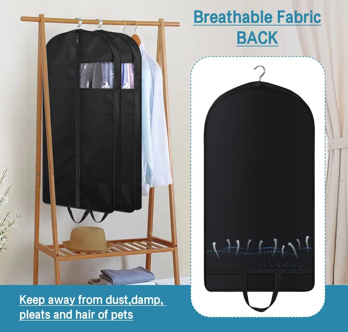 KIMBORA 43" Suit Bags for Closet Storage and Travel, Gusseted Hanging Garment Bags for Men Suit Cover With Handles for Clothes, Coats, Jackets, Shirts(3 Packs) - Image 5