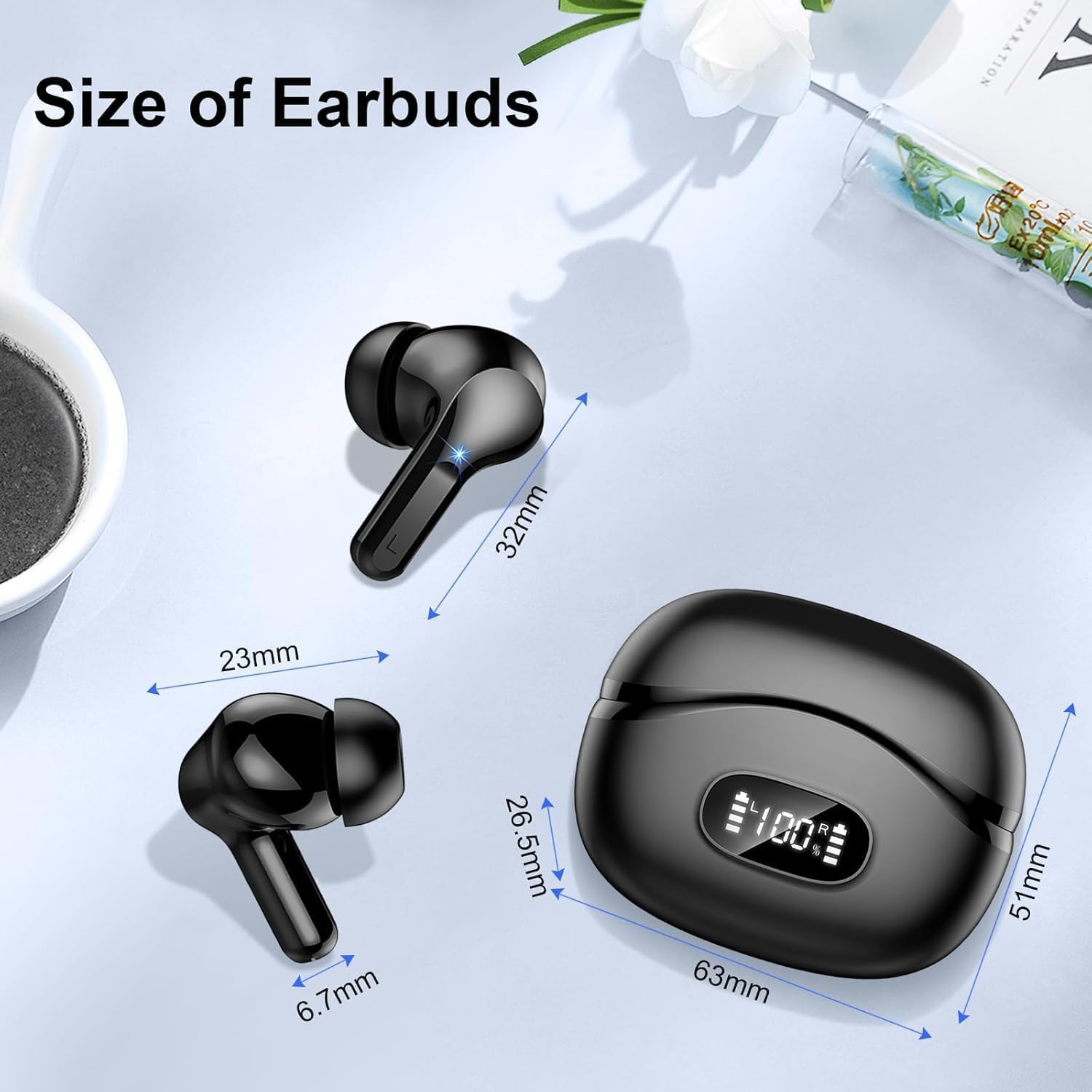 Wireless Earbuds, Bluetooth Headphones 5.4 HiFi Stereo, Ear Buds with 4 ENC Noise Cancelling Mics, 48H Bluetooth Earbuds with Dual LED Display, IP7 Waterproof in Ear Earphones for Android iOS, Black - Image 7