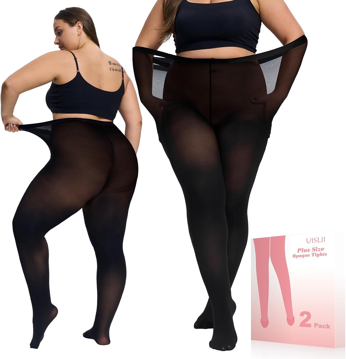 Plus Size Tights for Women,2 pairs 80D Semi Opaque Tights women,Solid Color Soft High Waist Stockings Size Up to 6XL.