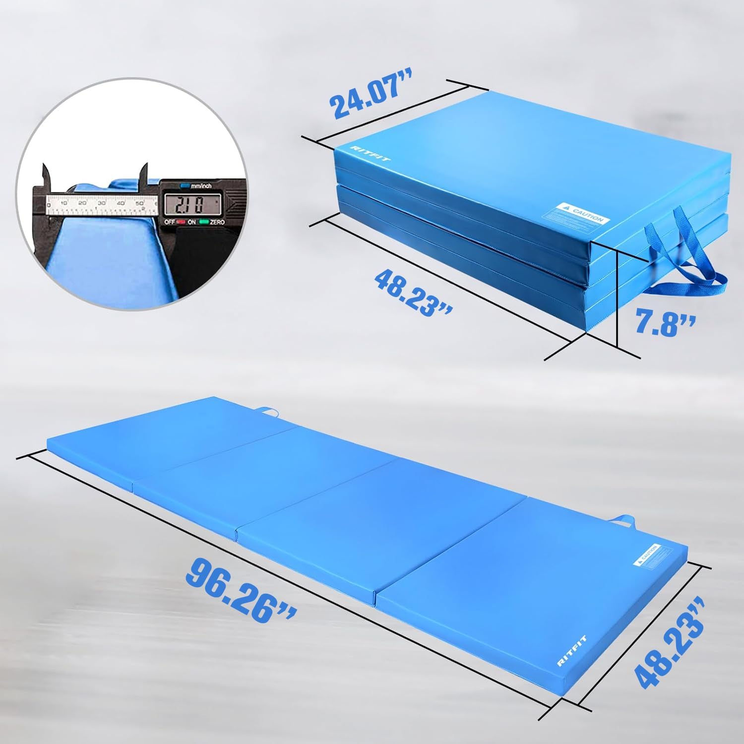 RitFit Upgraded Folding Exercise Mat, 2 Inch Thick Gymnastics Mat 3’x6’,4’x8’,4x10’,2'x8' with Carrying Handles for Yoga, MMA, Stretching, Core Workouts and Home Gym Protective Flooring - Image 2