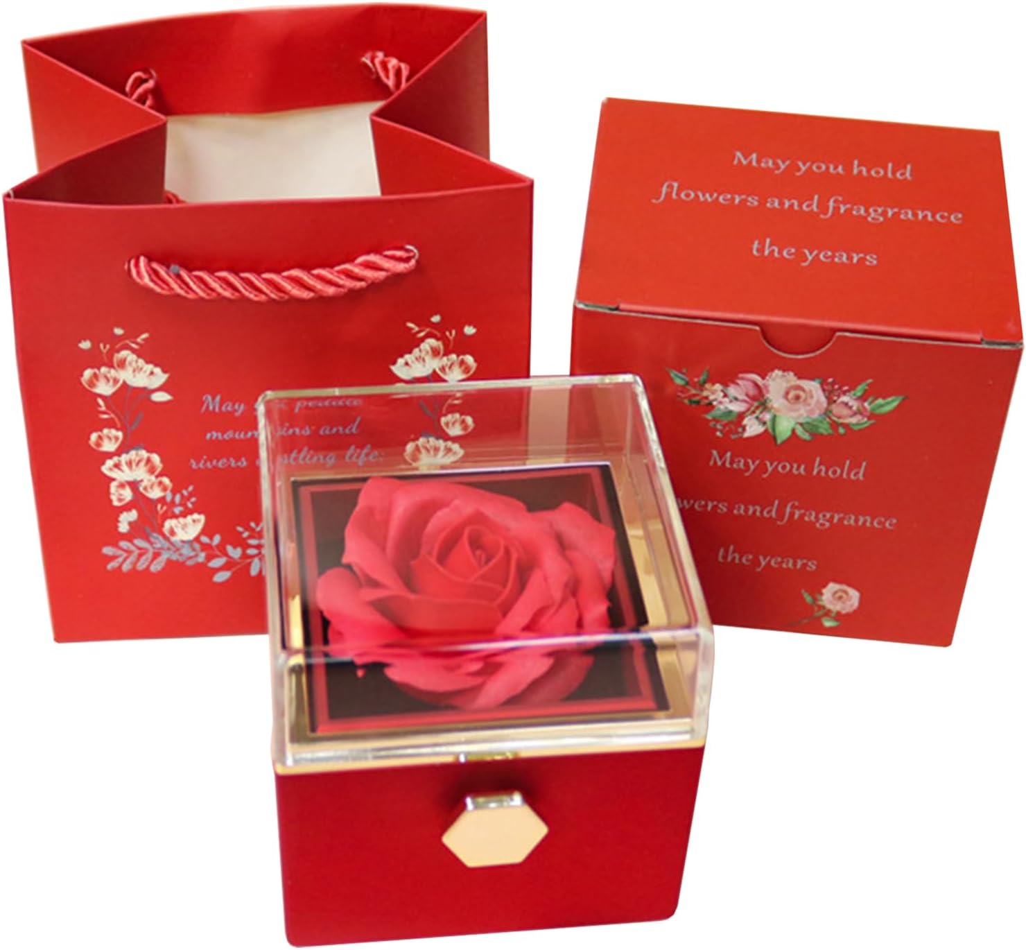 Romantic Gifts for Her Rose Ring Box Jewelry Box Artificial Flowers Eternal Rose Box Anniversary Wedding Valentines Day Christmas Birthday Thanksgiving Gifts for Mom Wife Girlfriend Women - Image 8