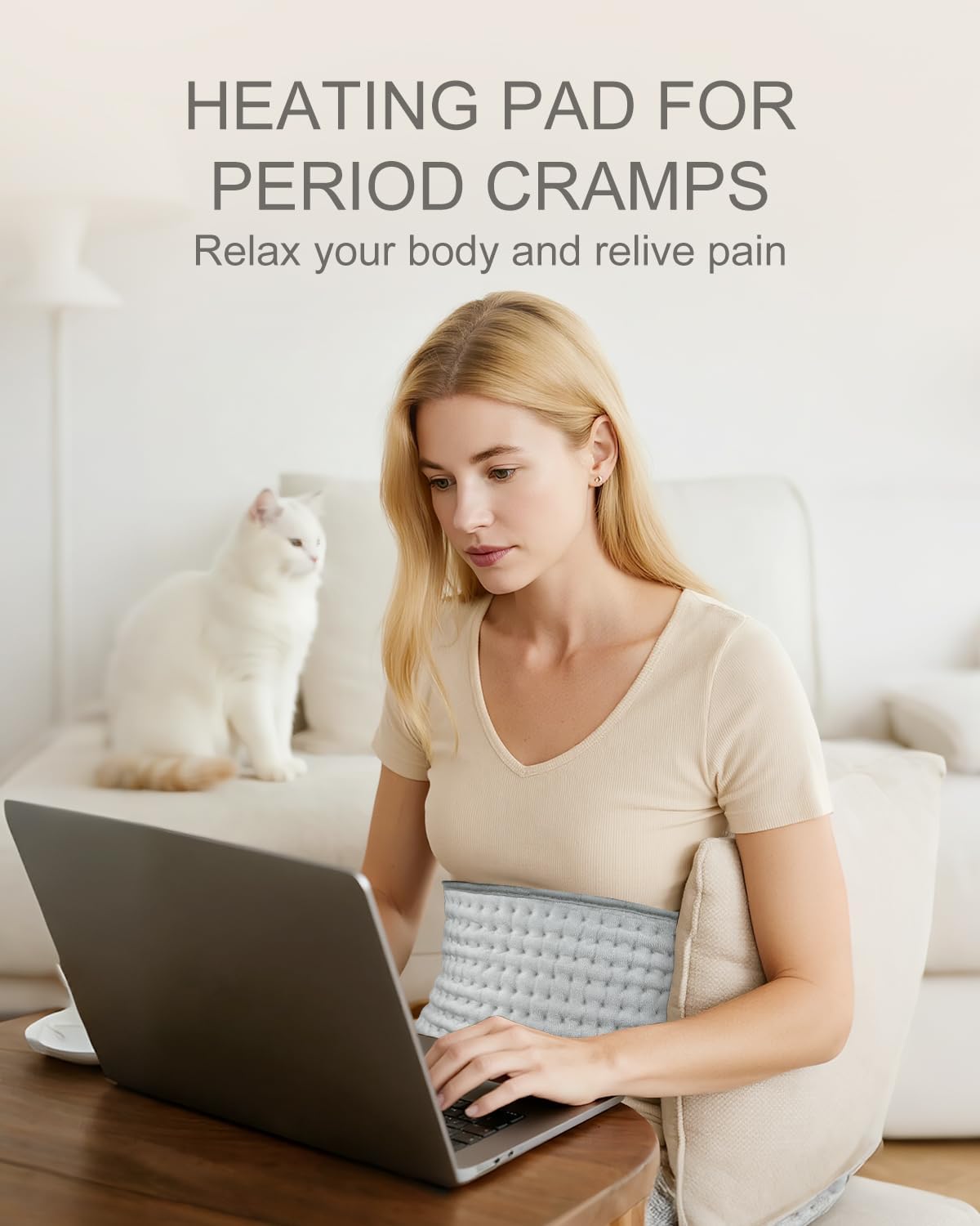 Electric Heating Pad for Period Cramps & Back Pain Relief, Birthday & Mothers Day Gifts for Mom Dad Women Men, Portable Heat Pad for Neck and Shoulders, 10 Heat Settings, ETL Certified, 12"x24", Gray - Image 3