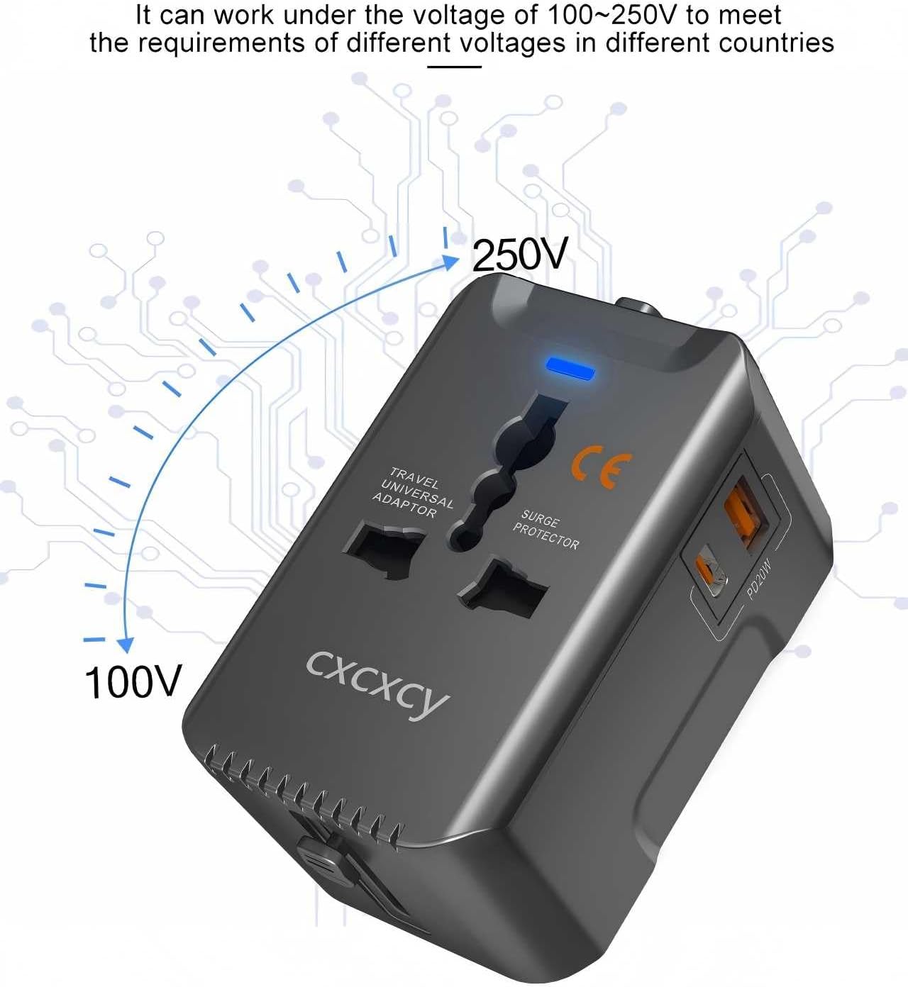 20W PD Fast Charging Universal Travel Adapter, 3-in-1 with 1 Type-C & 1 USB-A Ports, European Plug, International Power Adapter for US/JP/EU/UK/AUS/CHN, Worldwide Travel Essentials White - Image 3