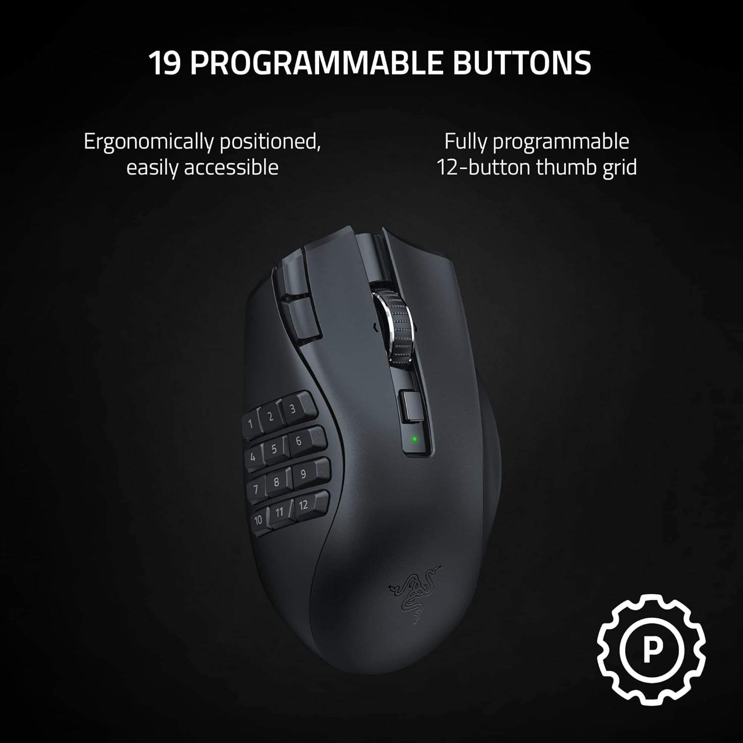 Razer Naga V2 HyperSpeed Wireless MMO Gaming Mouse: 19 Programmable Buttons - HyperScroll Technology - Focus Pro 30K Optical Sensor - Mechanical Mouse Switches Gen-2 - Up to 400 Hr Battery Life - Image 2