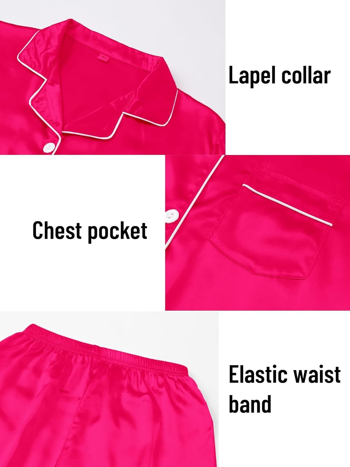 Girls Pajamas Silky Sets 2 Packs, Soft Satin Boys Kids Summer Pjs, Short Sleeve Button Down for Birthday Gift, 5Y-14Y - Image 7