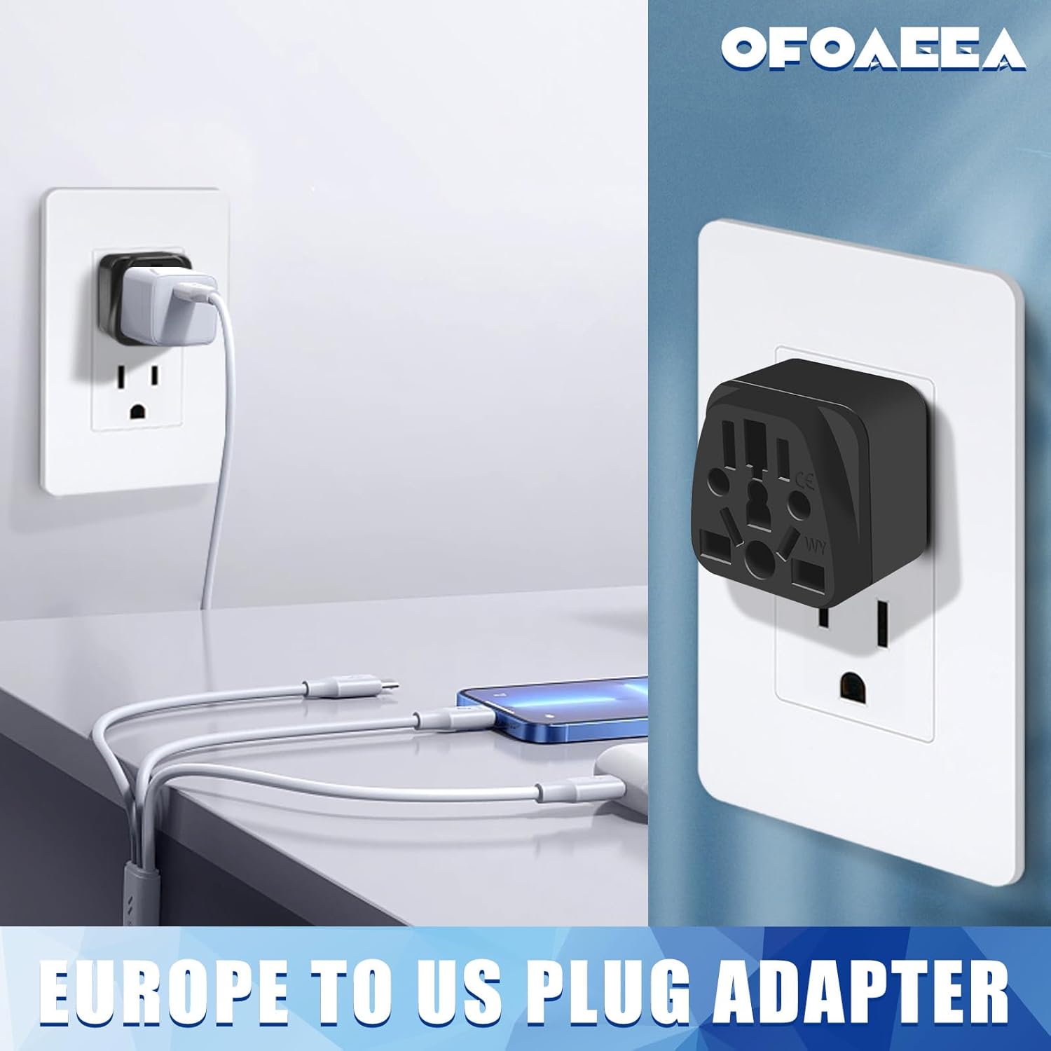 4 Pack UK to US Plug Travel Adapter, Universal to American Plug Adapter, European to US Plug Adapter, Adapter EU,AU,Italy,Brazil to US Travel Plug 3 Prong Adapter Black - Image 9