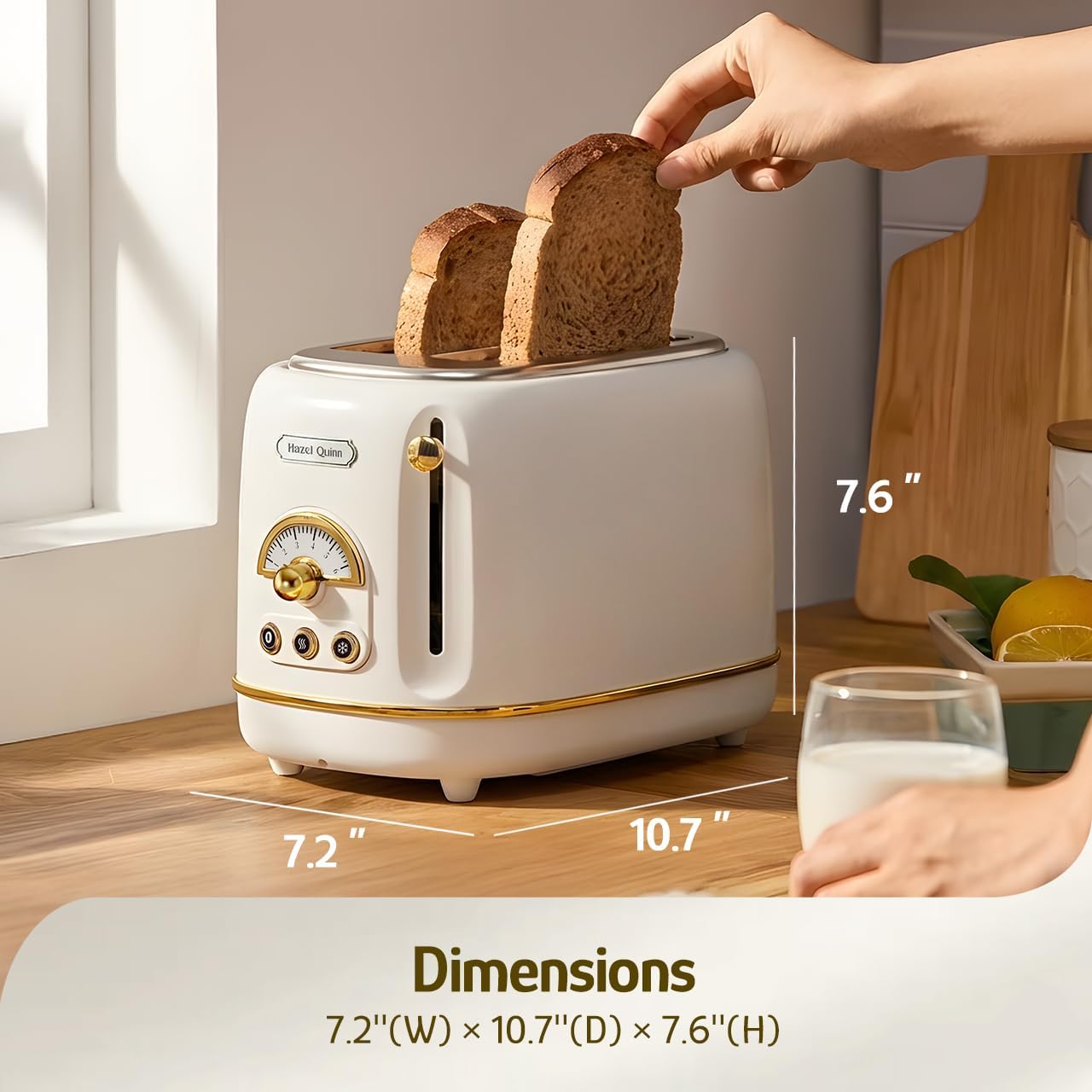 Hazel Quinn 2-Slice Retro Toaster, 6 Browning Levels, 3 Functions-Defrost/Reheat/Cancel, Removable Crumb Tray for Easy to Clean, 1.5 Inches Extra Wide Slots - Pearl White - Image 8